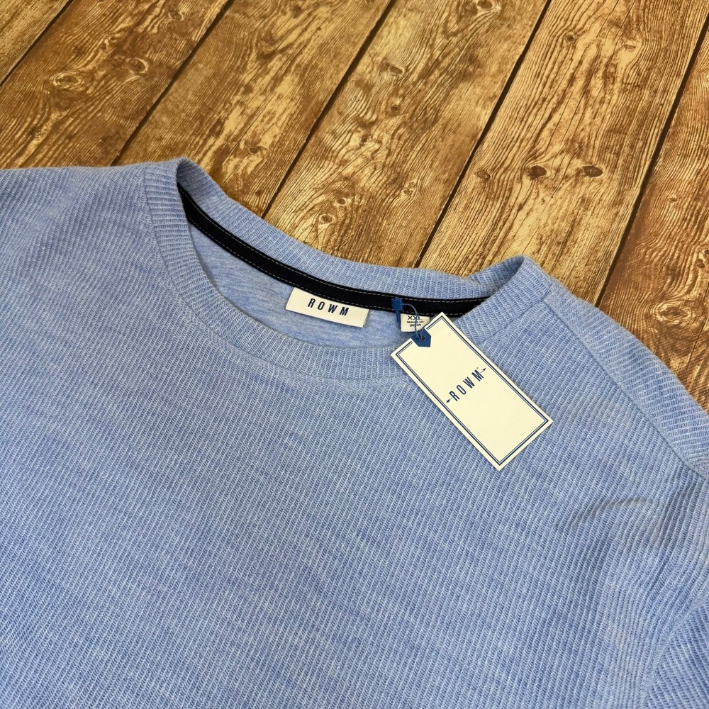 ROWM Ribbed Knit Crewneck Shirt Mens XXL 2XL Blue Soft Long Sleeve NWT